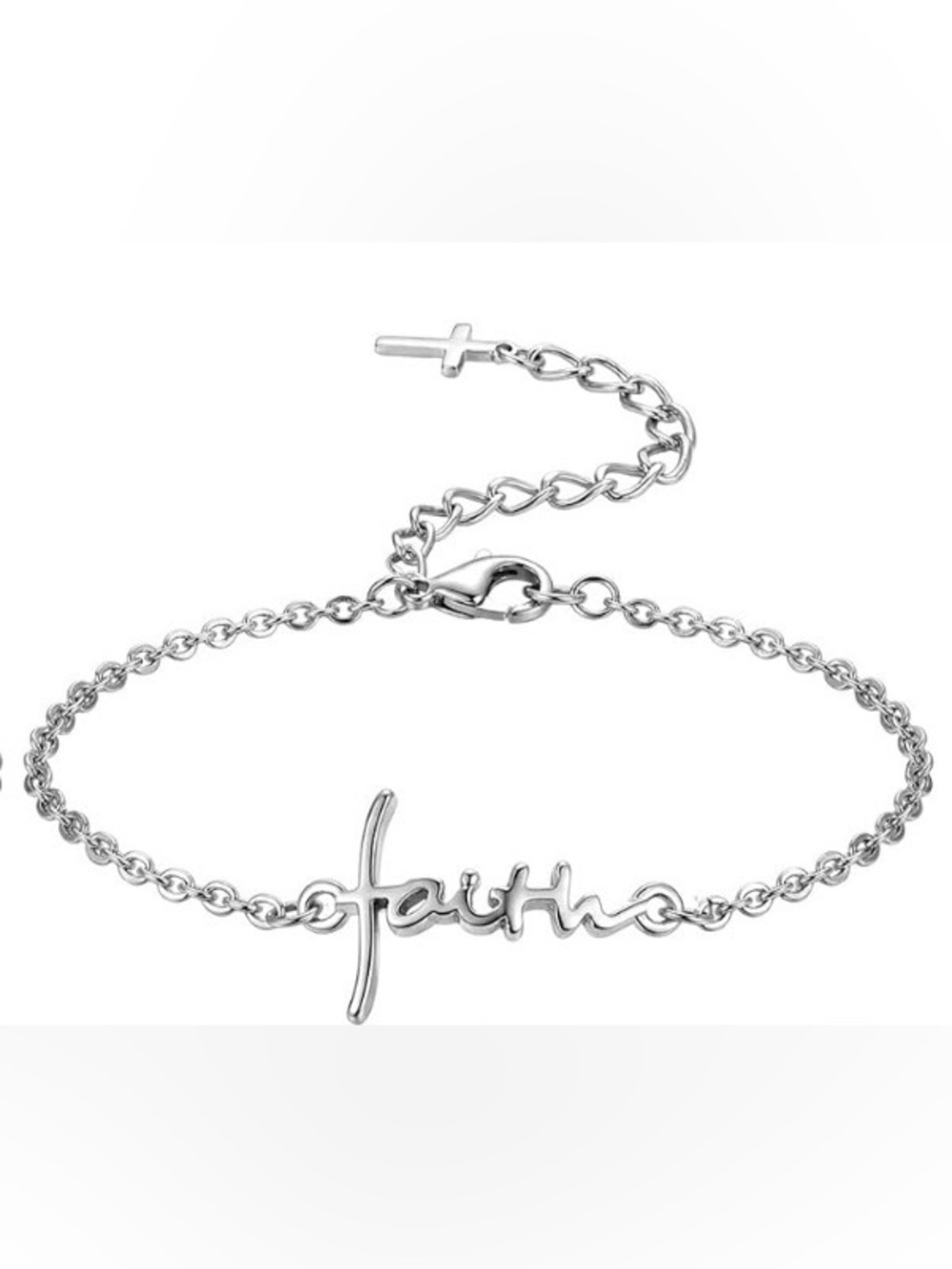 Faith Script Bracelet in Silver - Elegant Women's Jewelry - Picture 2 of 4